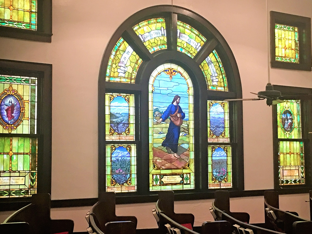 Stained Glass windows in historic church, Van Alstyne